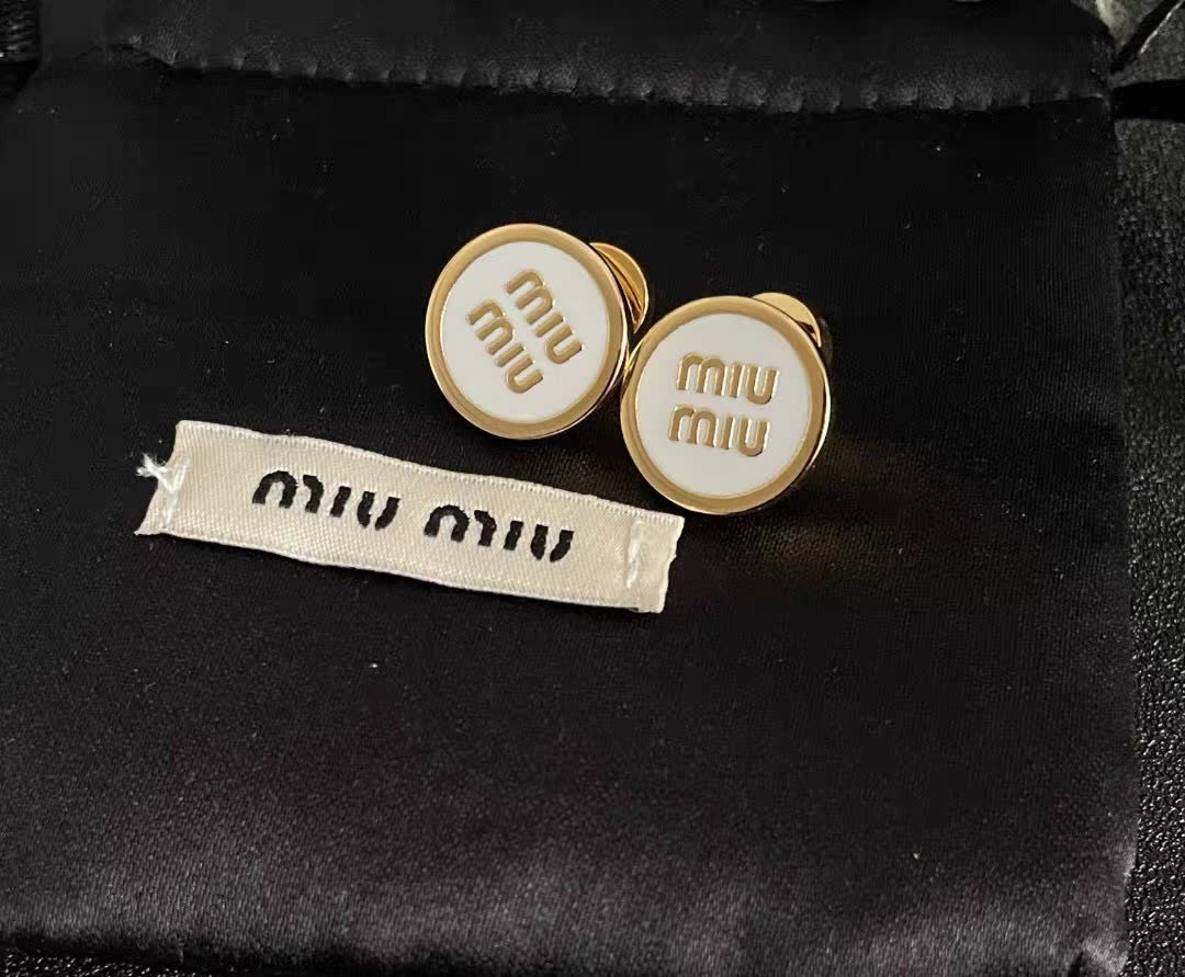 Miu Miu Earrings - Gold Tone with White Enamel